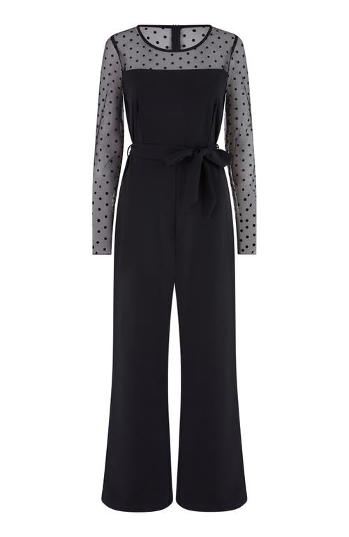 Yumi Black Spot Mesh Stretch Jumpsuit In Black