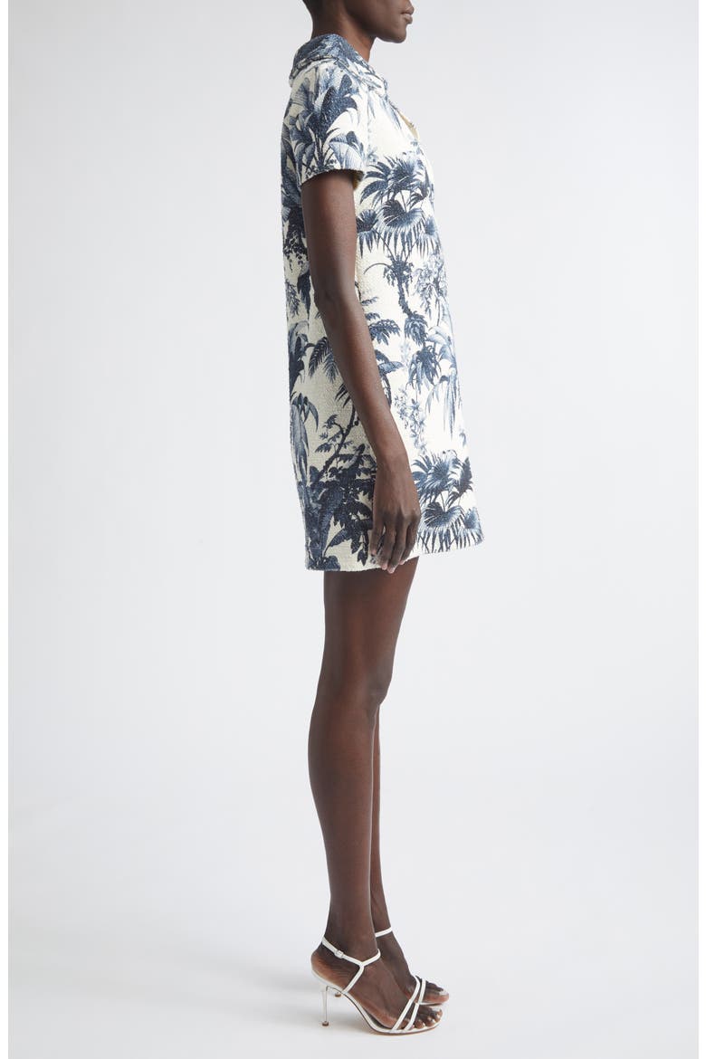 Palm Leaves Print Cotton & Wool Blend Tweed Dress, Alternate, color, NAVY/ IVORY