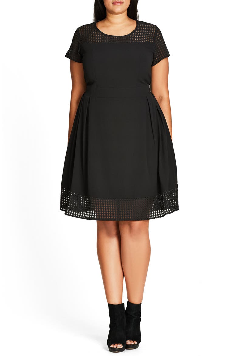 Sweet Texture Fit & Flare Dress, Alternate, color, BLACK