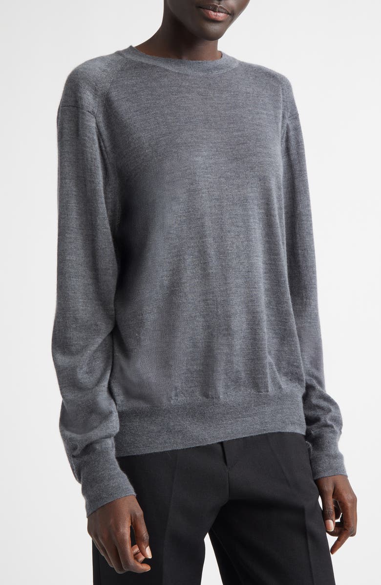 LOULOU DE SAISON Ditto Fine Knit Cashmere Crewneck Sweater, Alternate, color, Anthracite Melange