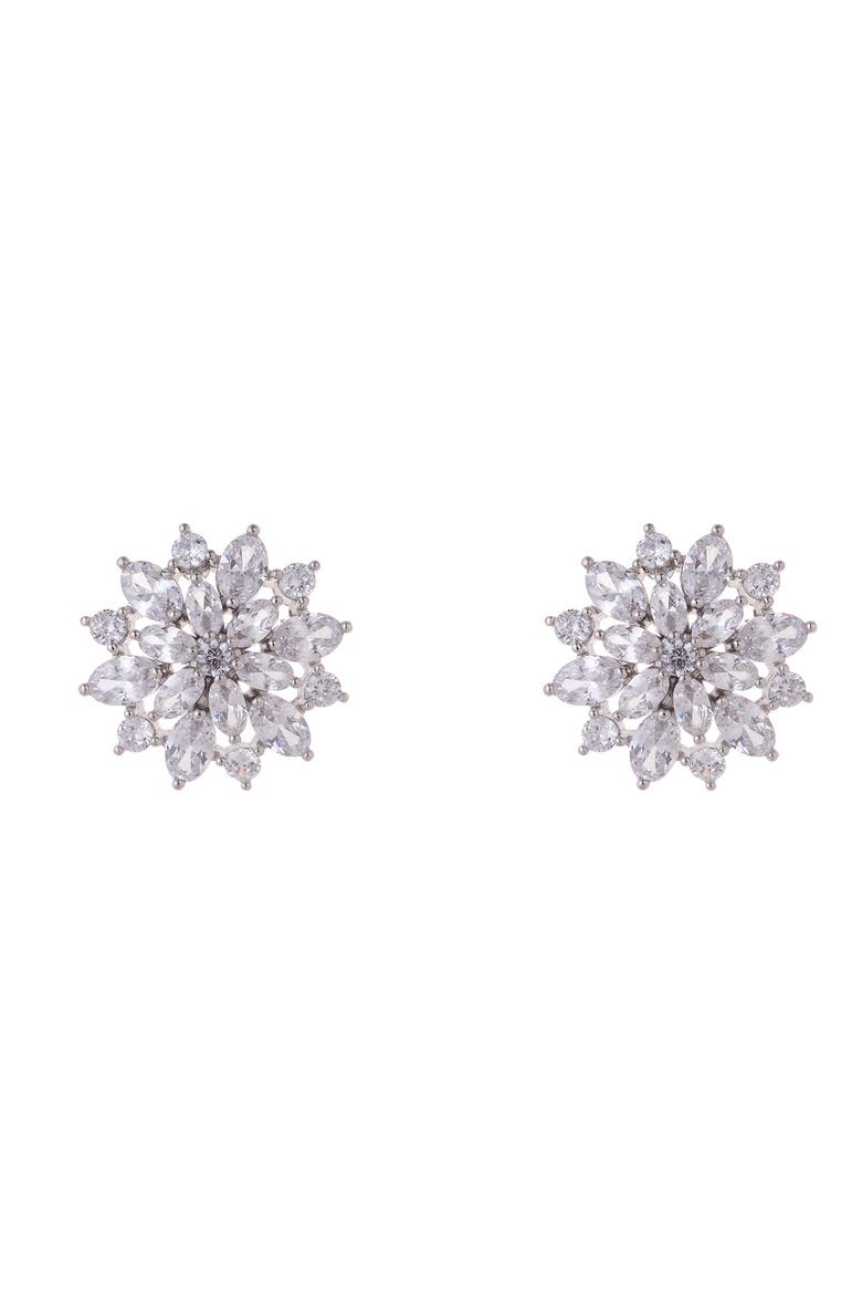 Cubic Zirconia Floral Stud Earrings, Main, color, SILVER