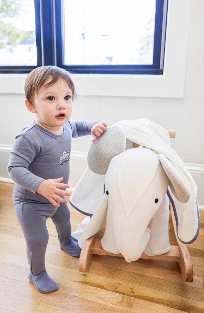 Manière Teddy Wagon Footie & Beanie Set, Alternate, color, Dusty Blue