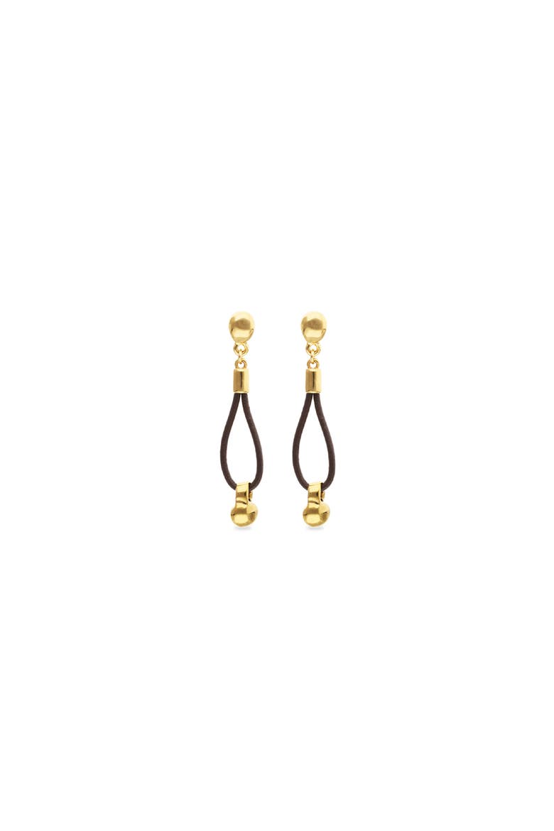 Long Leather Earrings with 18K Gold-Plated Dial Detail, Alternate, color, Gold