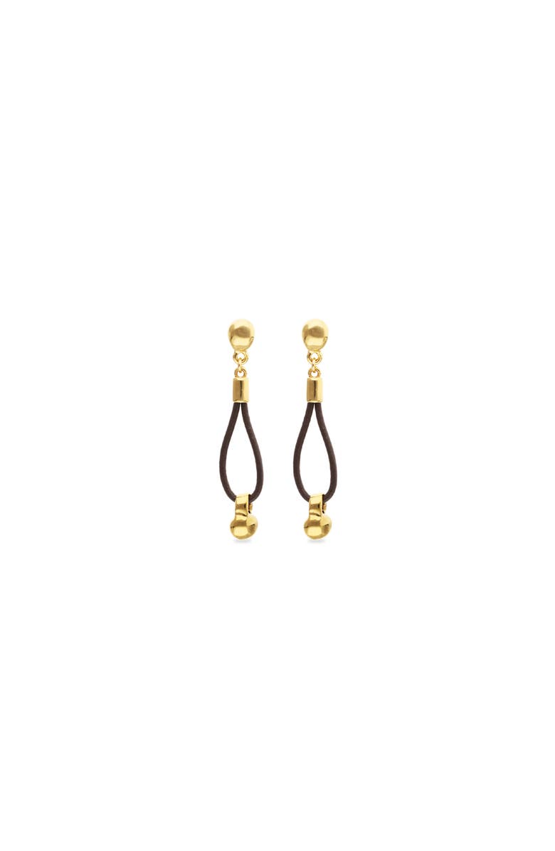 UNODE50 Long leather earrings with 18k gold-plated dial detail, Alternate, color, Gold