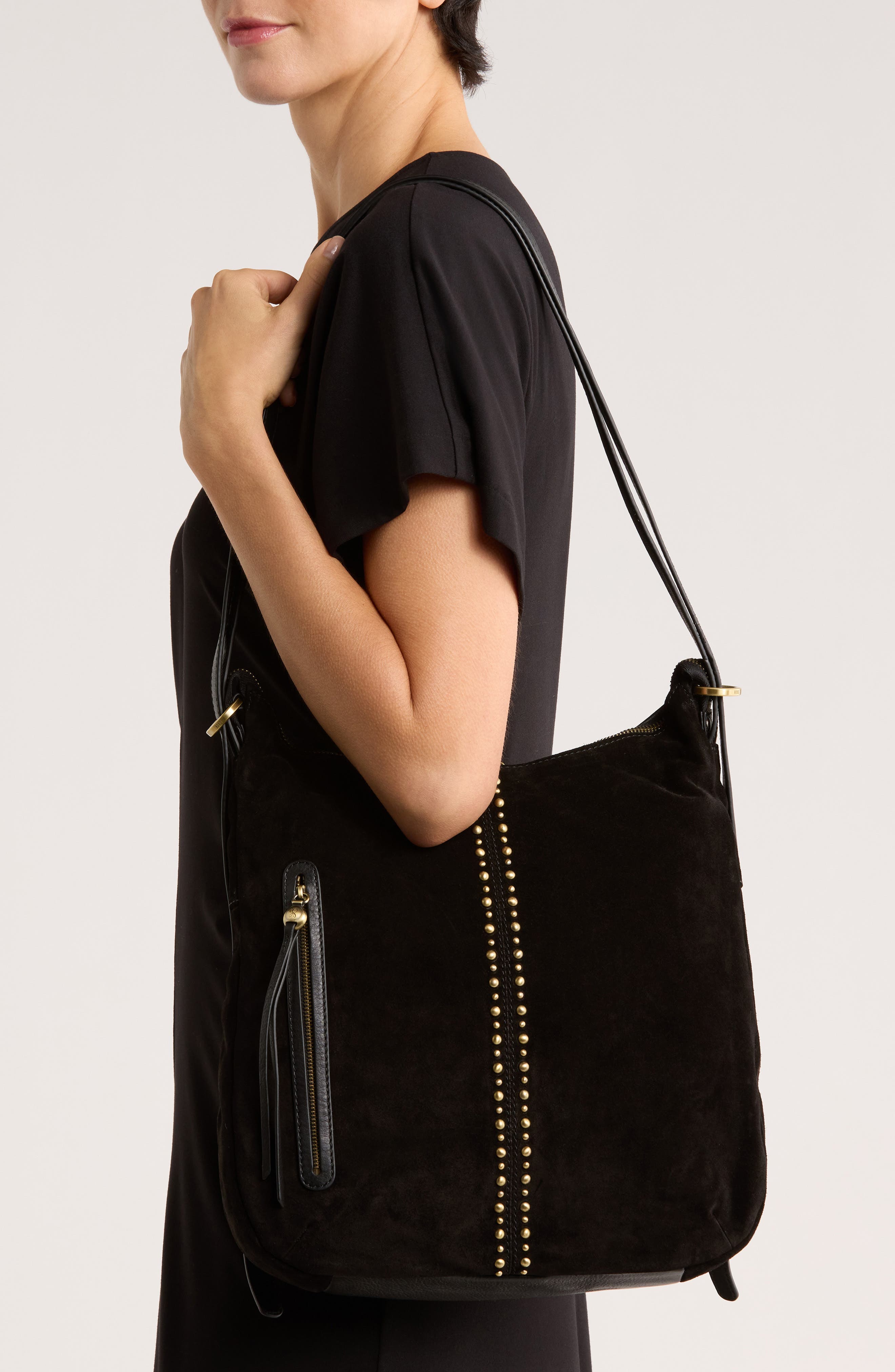 HOBO Merrin Convertible Leather Shoulder Bag, Alternate, color, Black