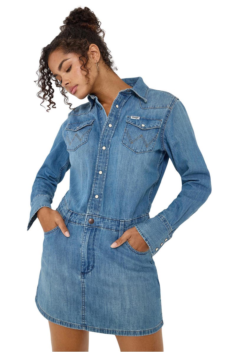 Wrangler Long Sleeve Denim Minidress, Alternate, color, Ultra Marine