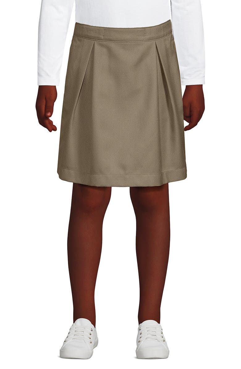 Lands' End School Uniform Girls Solid Pleated Skort Top of Knee, Main, color, Khaki