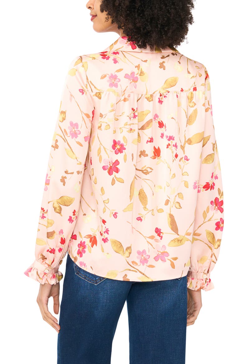 Floral Print Ruffle Trim Shirt, Alternate, color, COZY PEACH