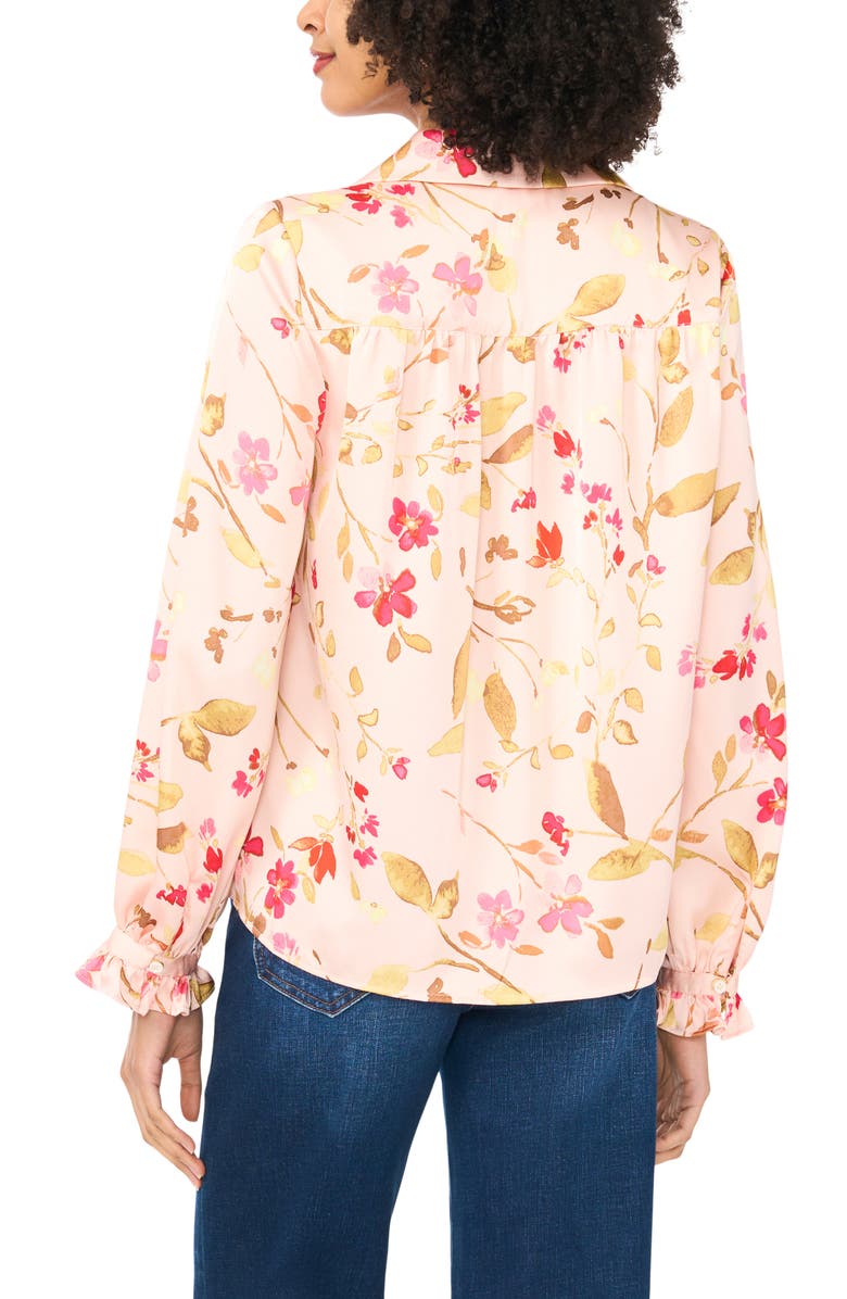 Vince Camuto Floral Print Ruffle Trim Shirt, Alternate, color, Cozy Peach