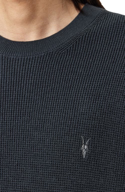 Allsaints Oversize Cotton & Wool Waffle Crewneck Sweater In Black