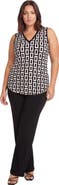 24seven Comfort Apparel Curvy Essential Geometric Print V-Neck Sleeveless Round Hem Top and Elastic Waist Flared Pant Set