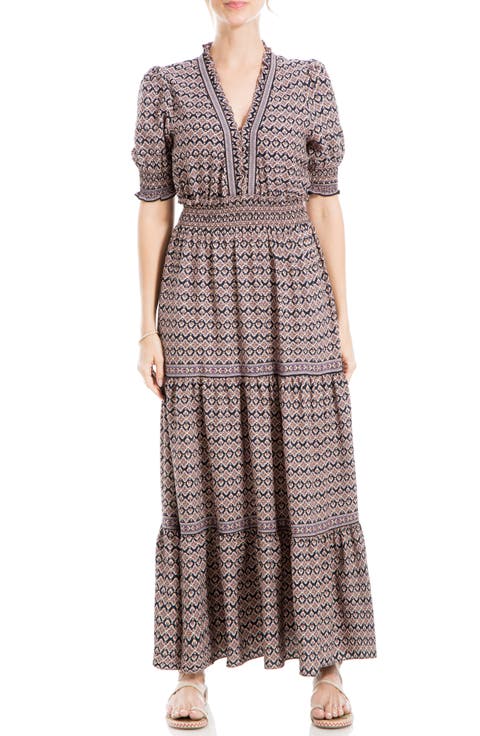 Floral Short Sleeve Tiered Maxi Dress