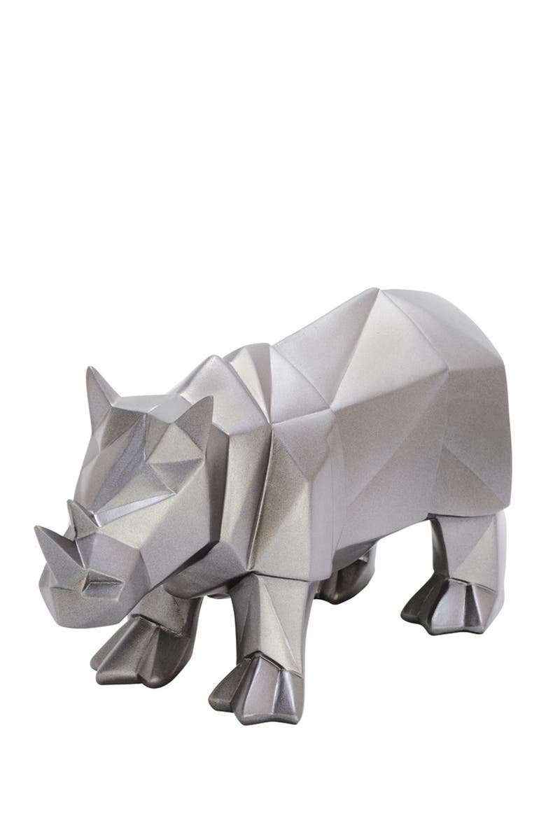 COSMO BY COSMOPOLITAN Silver Polystone Modern Rhino Sculpture, Main, color, Silver