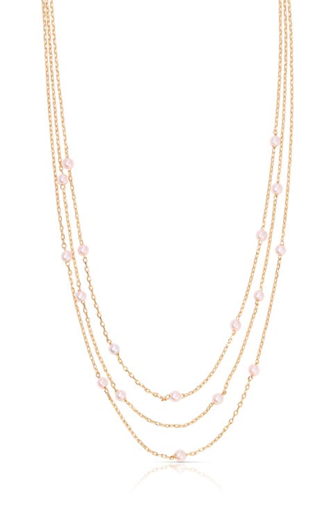 Perfect Pink Layered Imitaiton Pearl Station Necklace