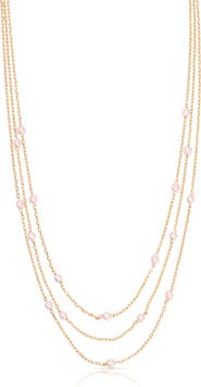 Ettika Perfect Pink Layered Imitaiton Pearl Station Necklace