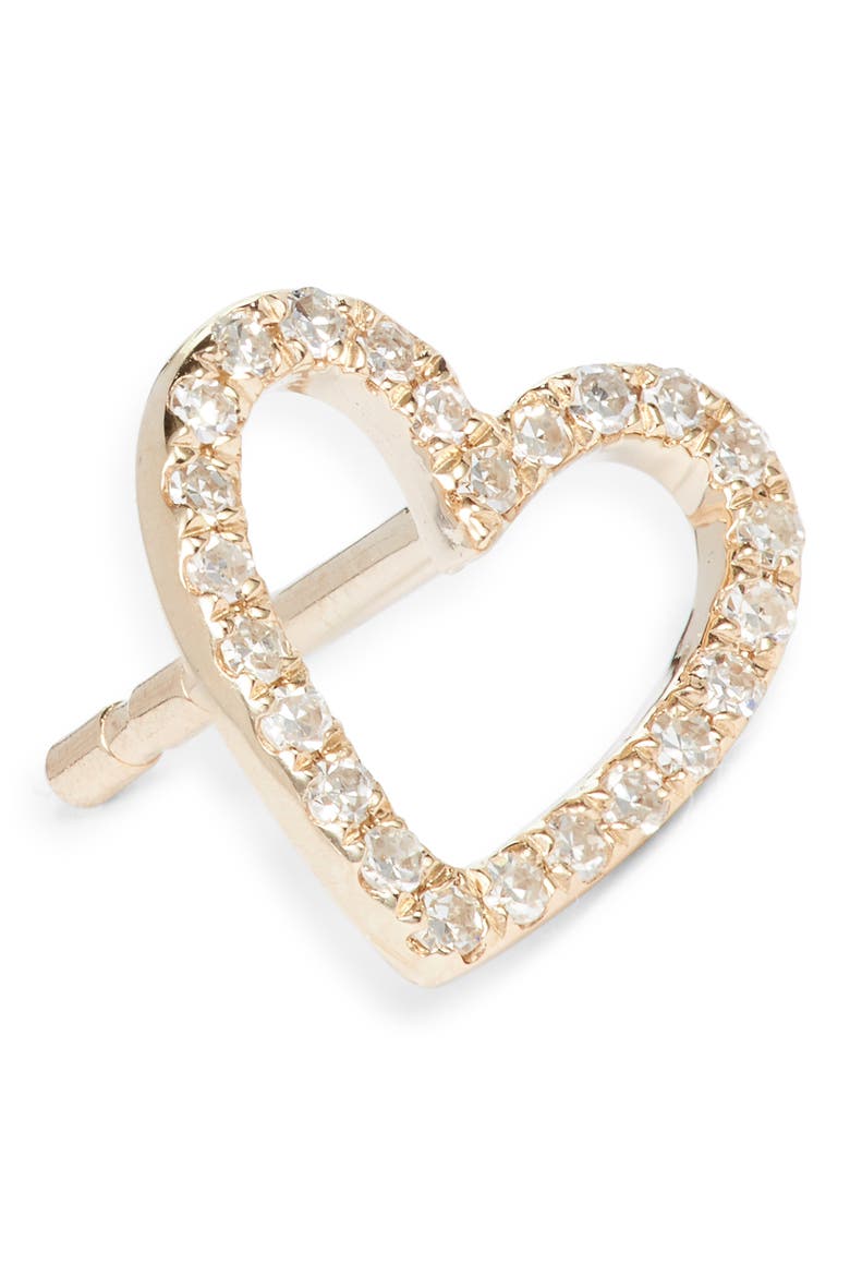 Diamond Open Heart Stud Earrings, Alternate, color, YELLOW GOLD/ DIAMOND