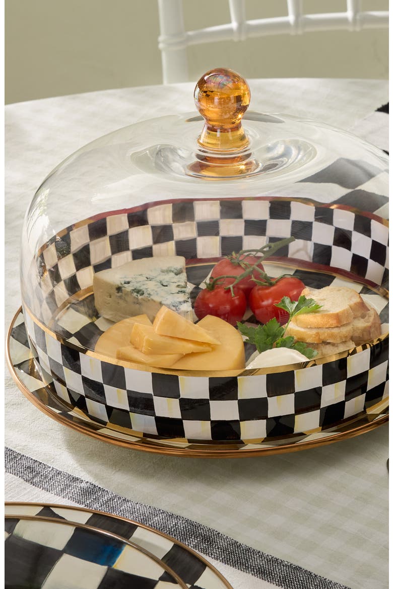 Courtly Check Glass Cake Dome, Alternate, color, BLACK