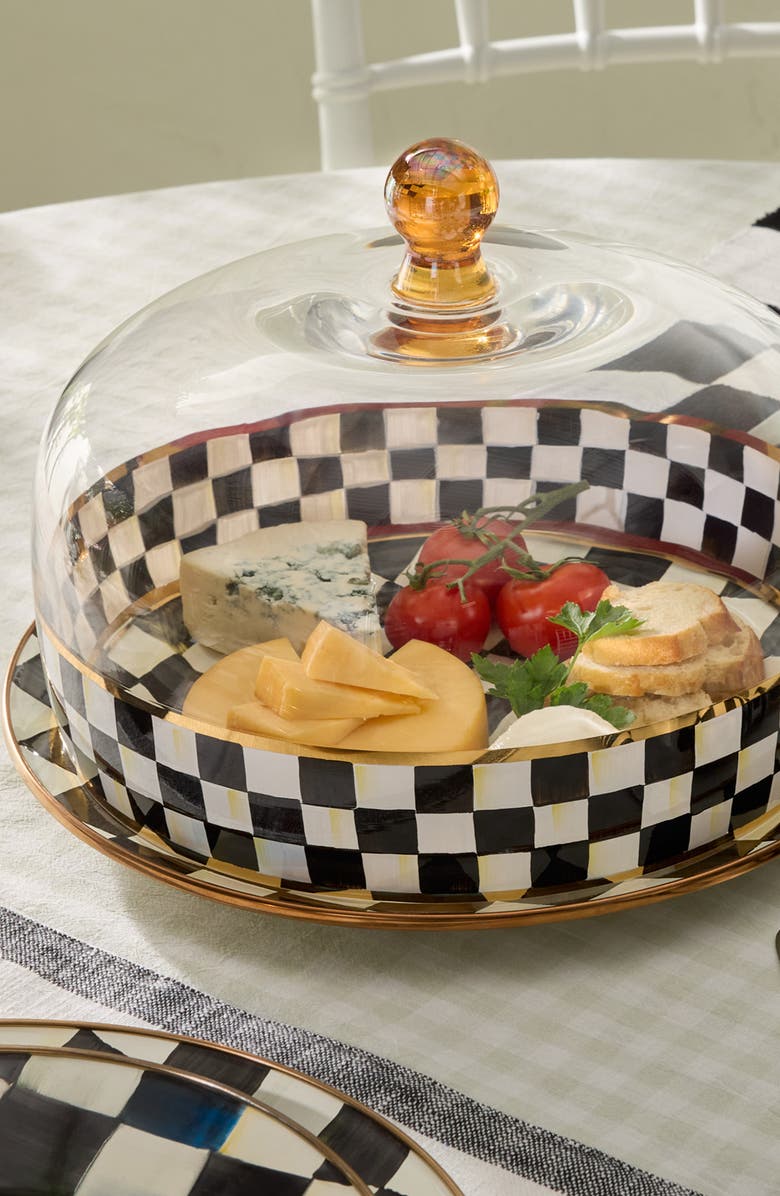 MACKENZIE CHILDS Courtly Check Glass Cake Dome, Alternate, color, Black