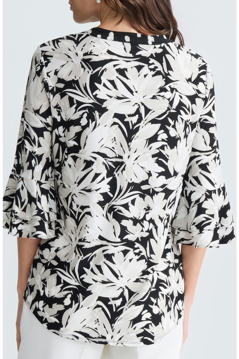 Floral Print Three-Quarter Sleeve Knit Top, Alternate, color, BLACK/WHITE