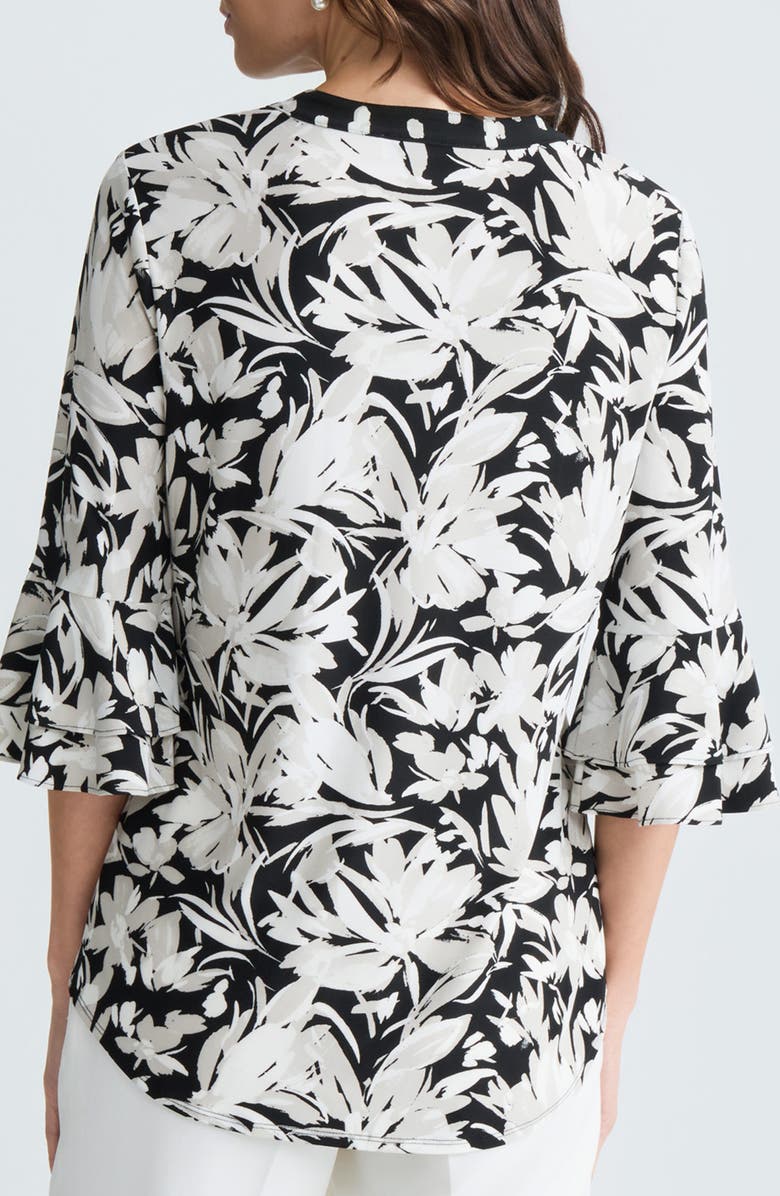 KASPER Floral Print Three-Quarter Sleeve Knit Top, Alternate, color, Black/White