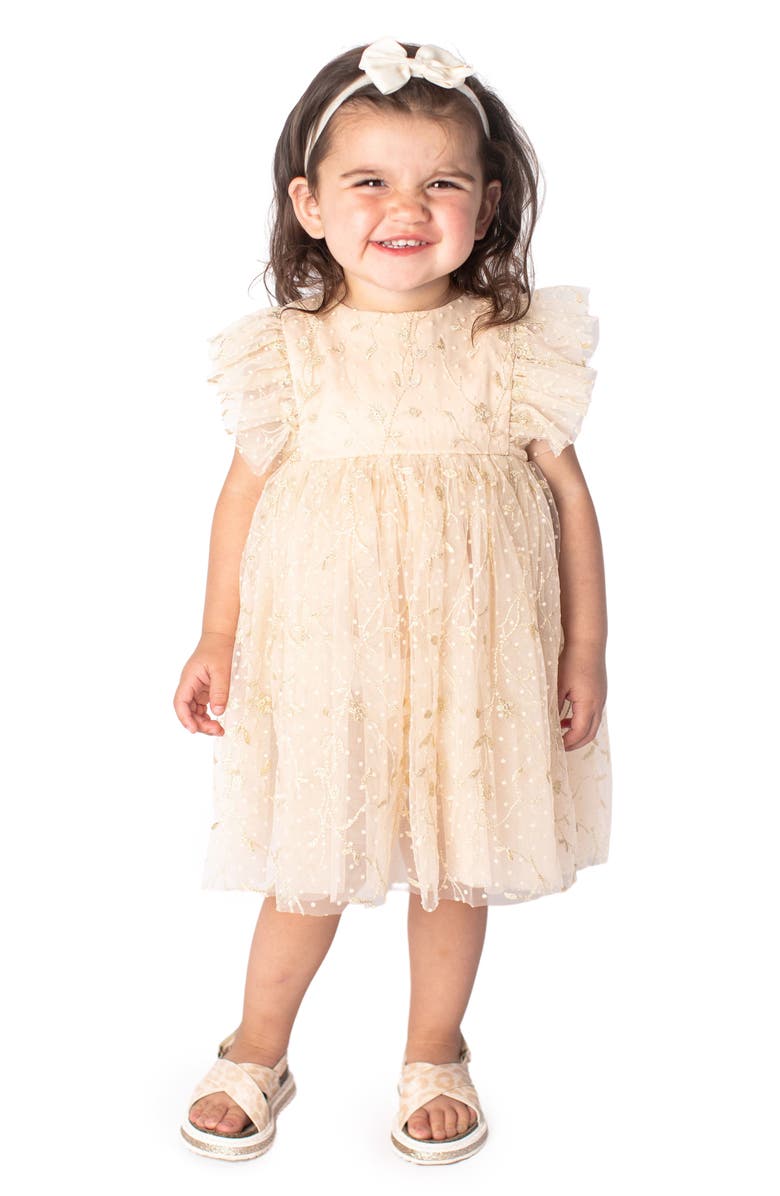 Popatu Ruffle Floral Lace Dress, Alternate, color, Ivory