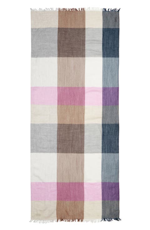 Ethie Block Check Wool Fringe Scarf