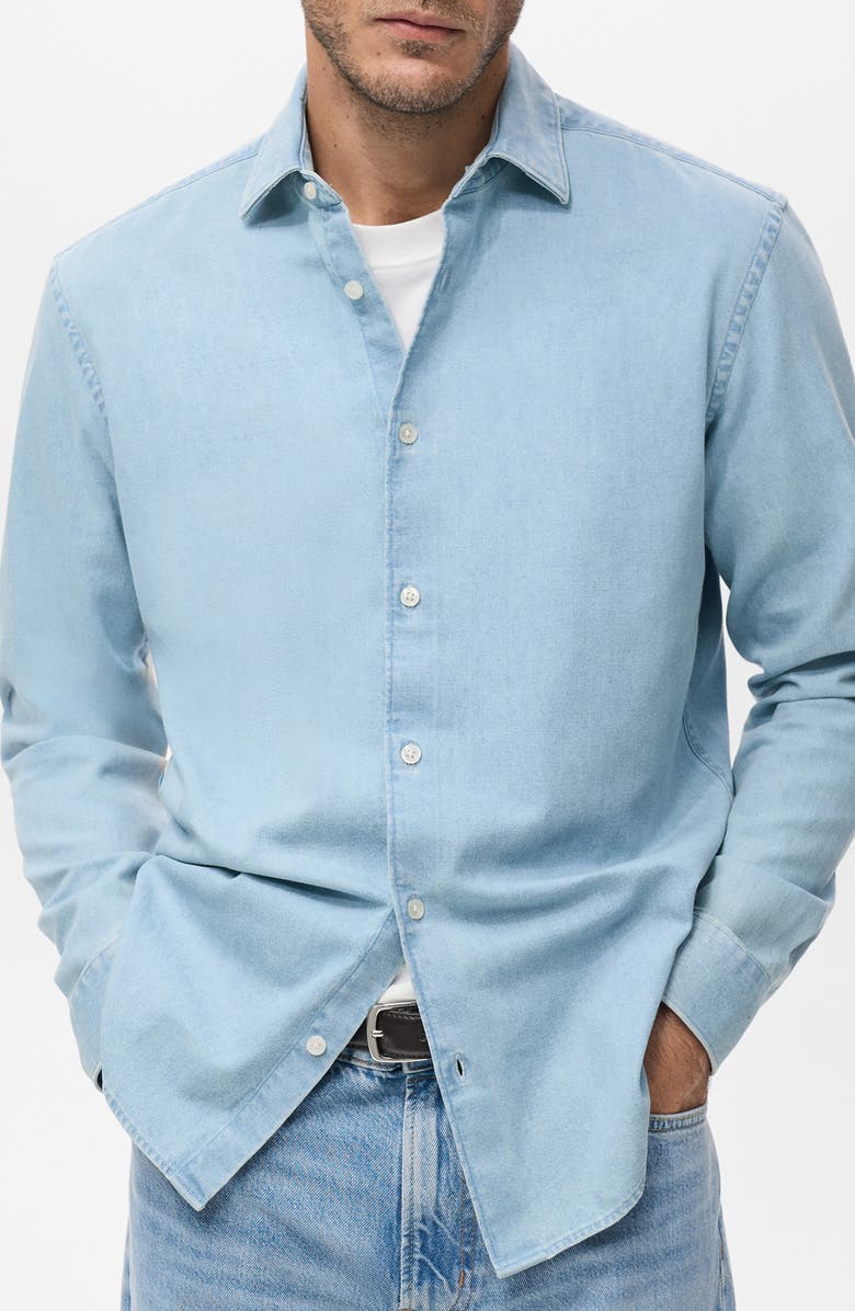 MANGO Denim Button-Up Shirt, Main, color, Light Blue