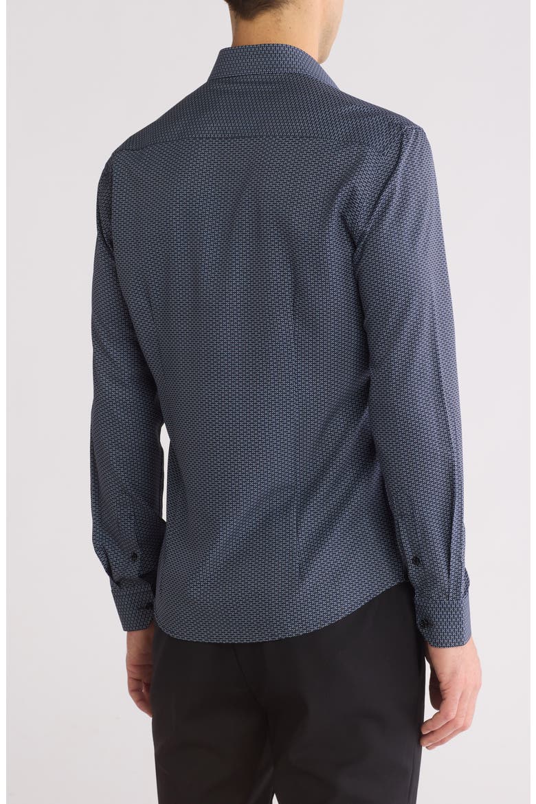 Geometric Print Stretch Button-Up Sport Shirt, Alternate, color, BLACK/ NOIR