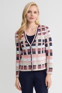 Ming Wang Heritage Jacquard Colorblock Knit Cardigan