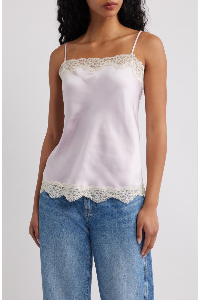 Delicat Satin Lace Trim Camisole, Main, color, LIGHT/ PASTEL PURPLE