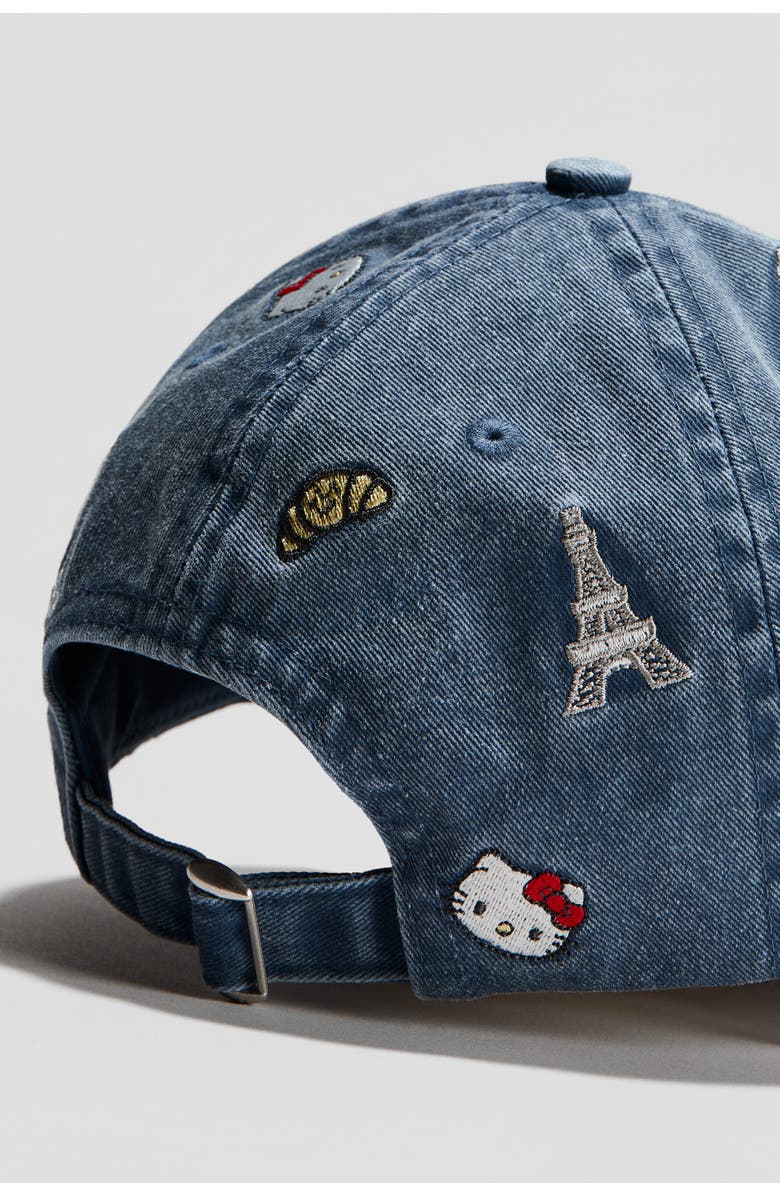 H&M Twill cap with motif, Alternate, color, Denim Blue/Hello Kitty
