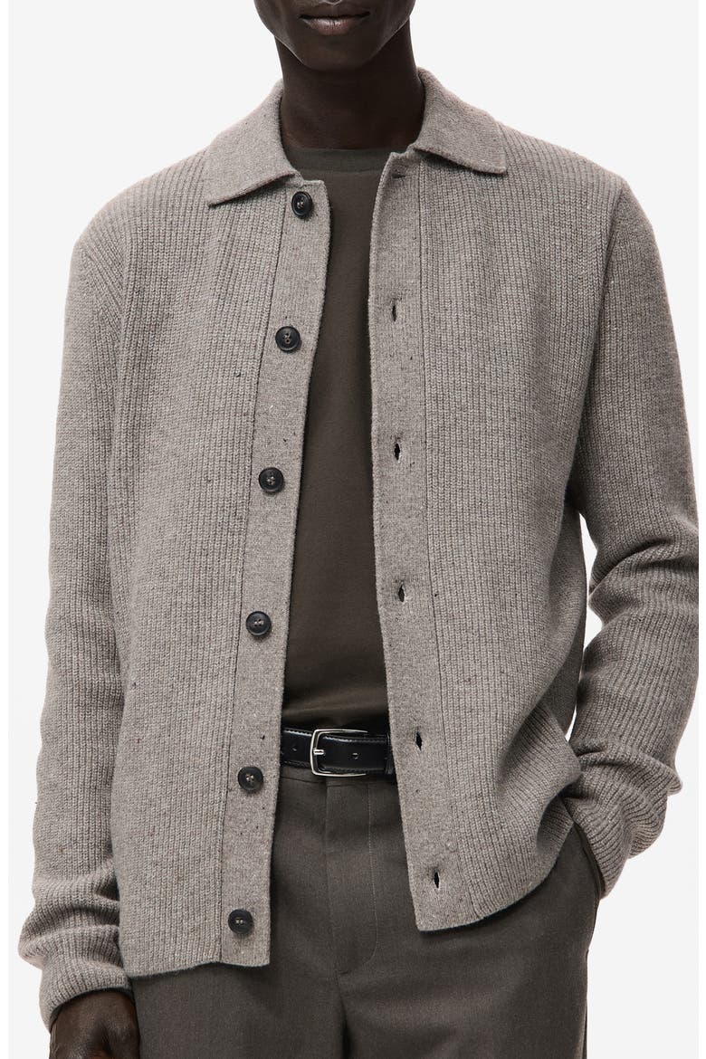 Rib Collar Cardigan, Main, color, MEDIUM BROWN GREY