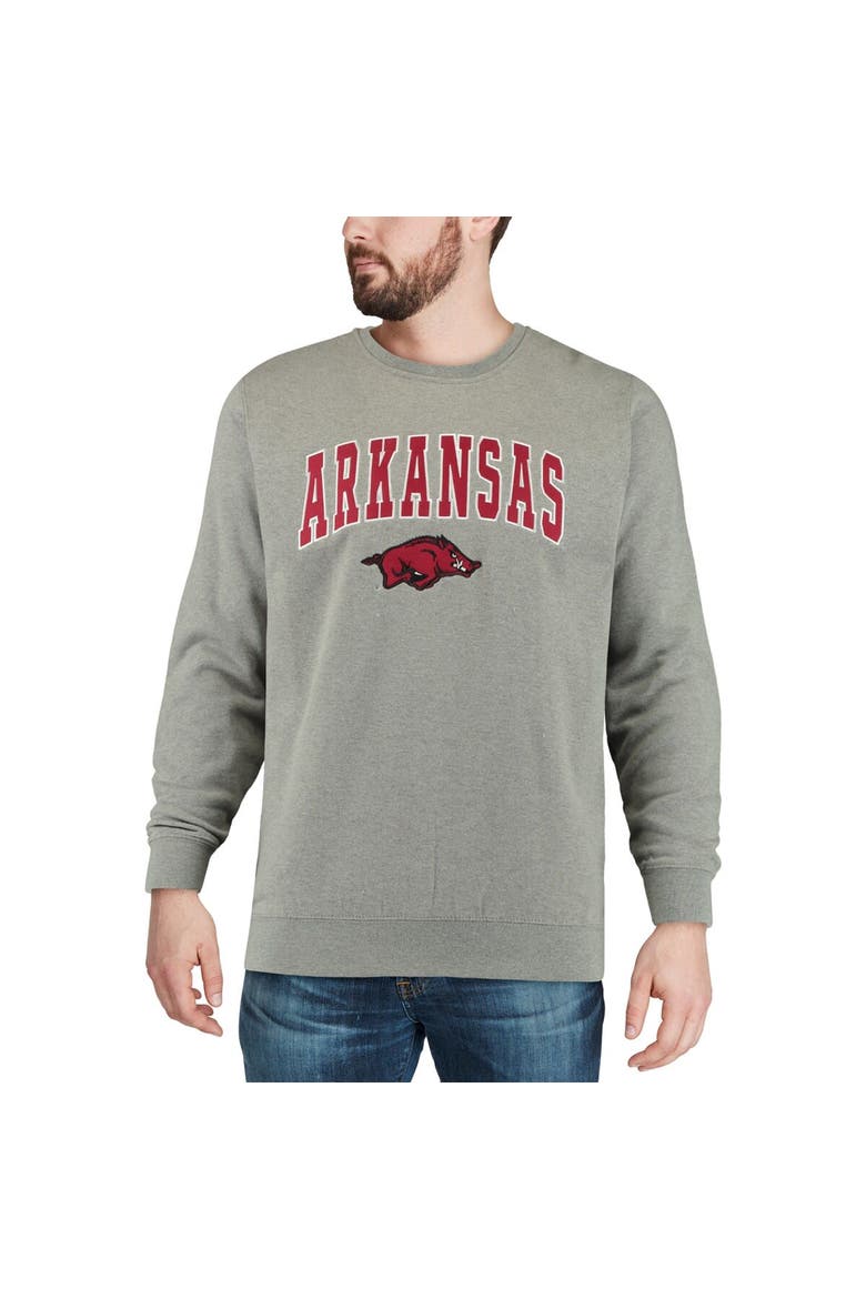 Men's Colosseum Heather Gray Arkansas Razorbacks Arch & Logo Crew Neck Sweatshirt, Alternate, color, Heather Gray