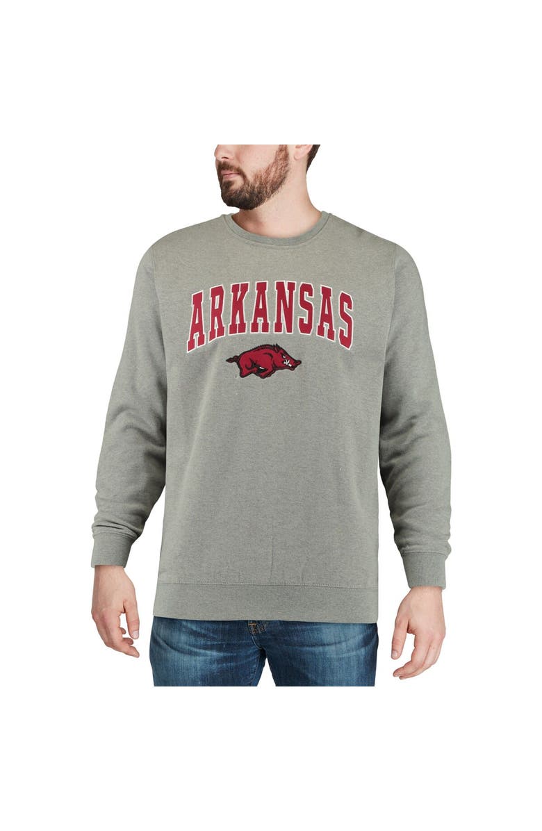 COLOSSEUM Men's Colosseum Heather Gray Arkansas Razorbacks Arch & Logo Crew Neck Sweatshirt, Alternate, color, Heather Gray