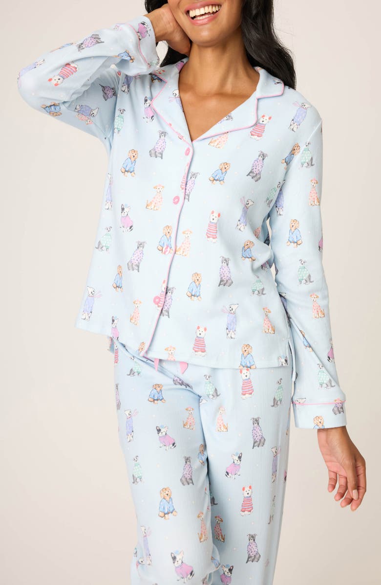 PJ Salvage Doggone Cold Brushed Pointelle Pajamas, Alternate, color, Blue Haze