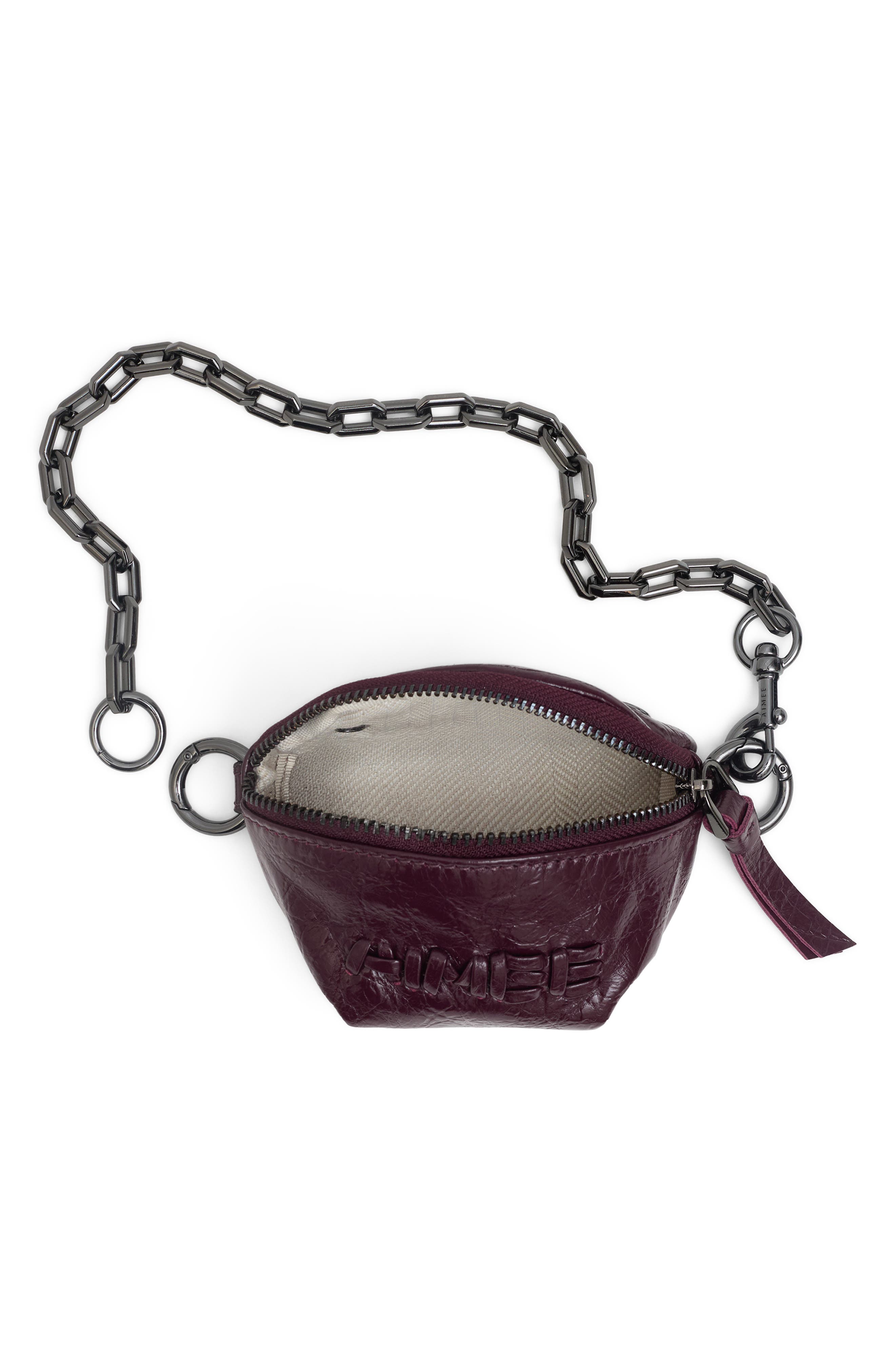 Zip Sling Leather Bag Charm, Alternate, color, WINE CRINKLE