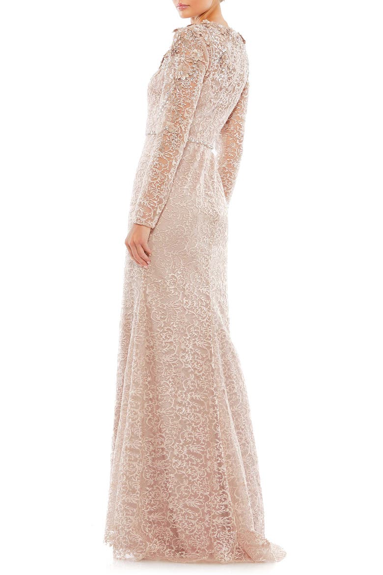 Floral Filigree Long Sleeve Gown, Alternate, color, BEIGE