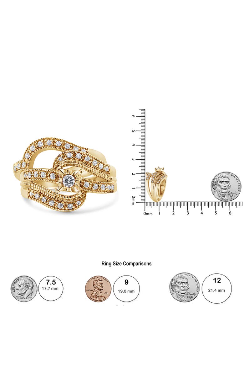 Silver 1/3 Cttw Diamond Crisscross Engagement Ring Bridal Set, Alternate, color, Yellow