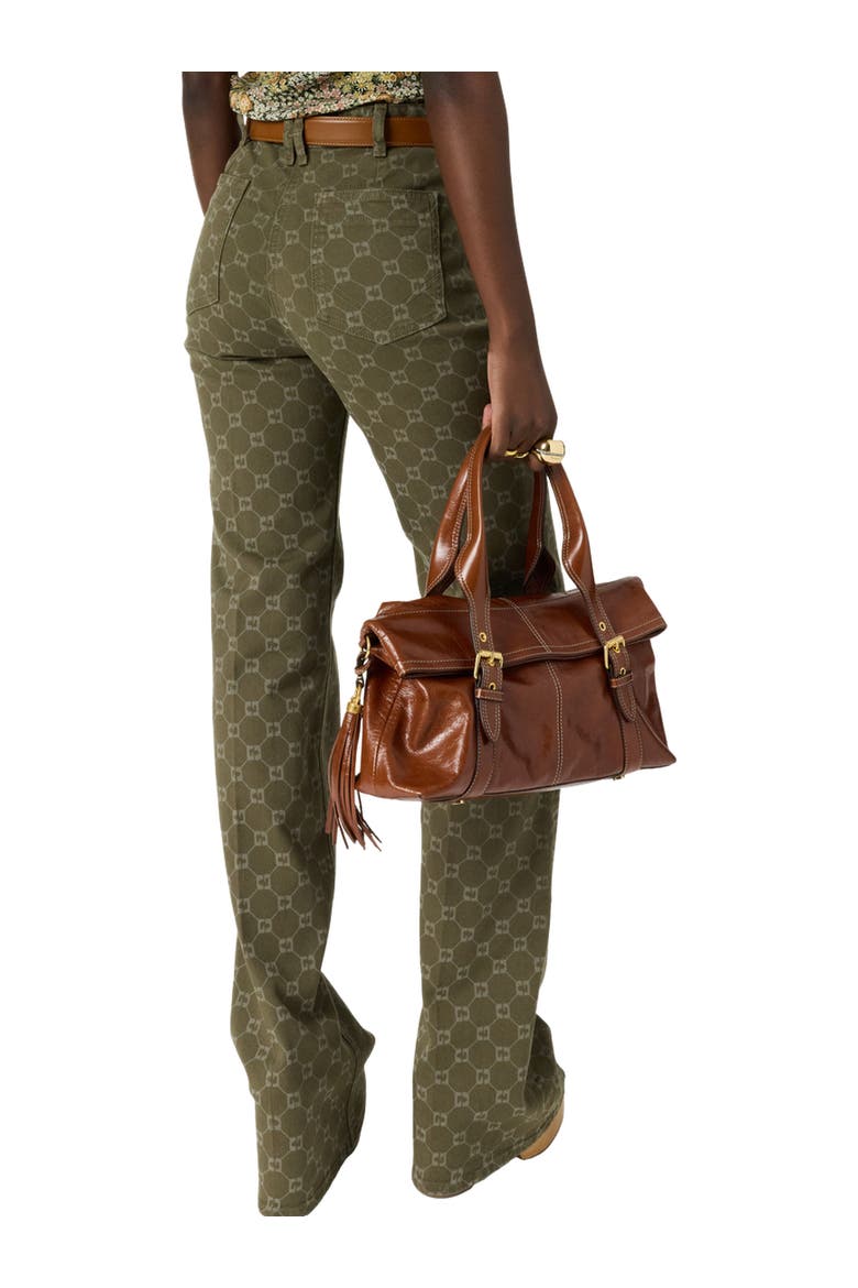 Anna Monogram Print Flared Jeans, Alternate, color, Khaki Green