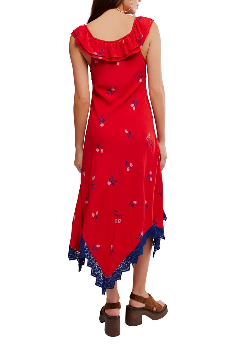 Flock Together Floral Handkerchief Hem Midi Dress, Alternate, color, CHERRY COMBO