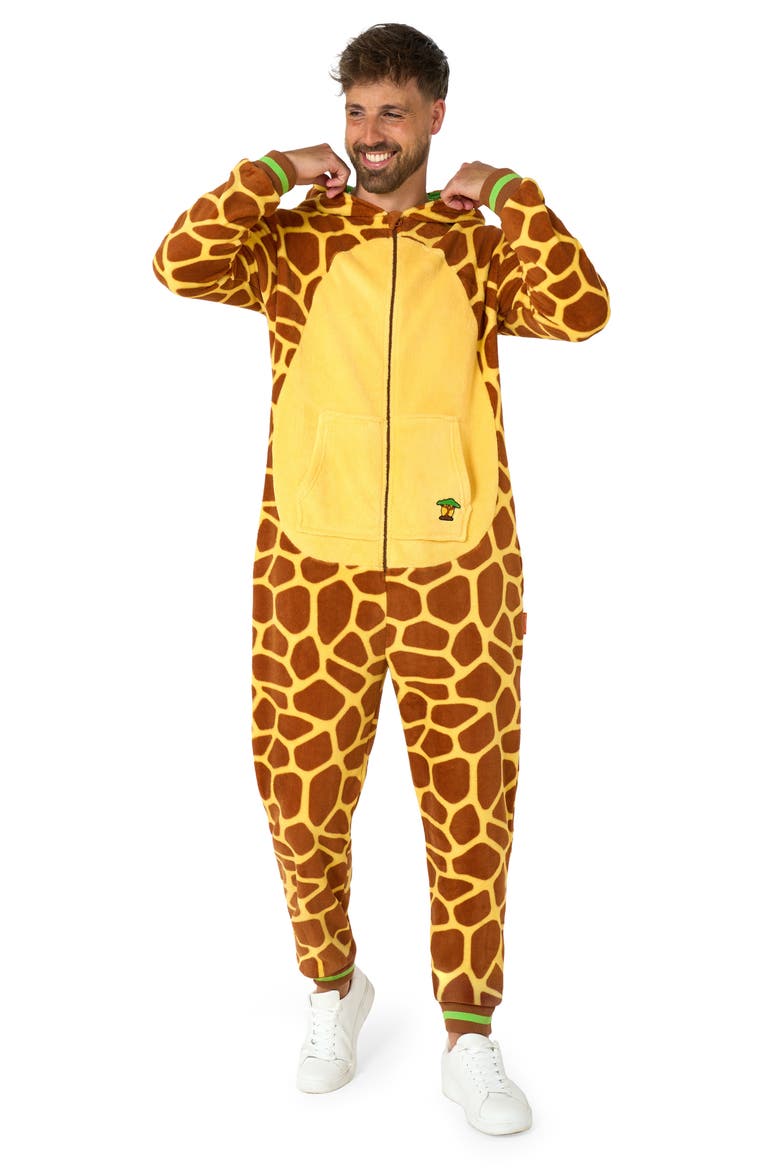 Giraffe Hooded Fleece Costume Jumpsuit, Alternate, color, BEIGE