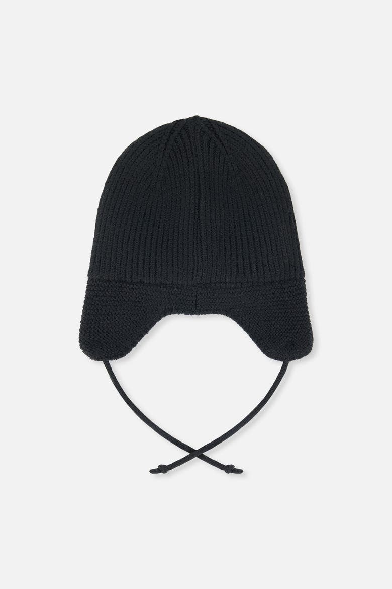 Fleece Lined Ear Flap String Winter Knit Hat, Alternate, color, Noir