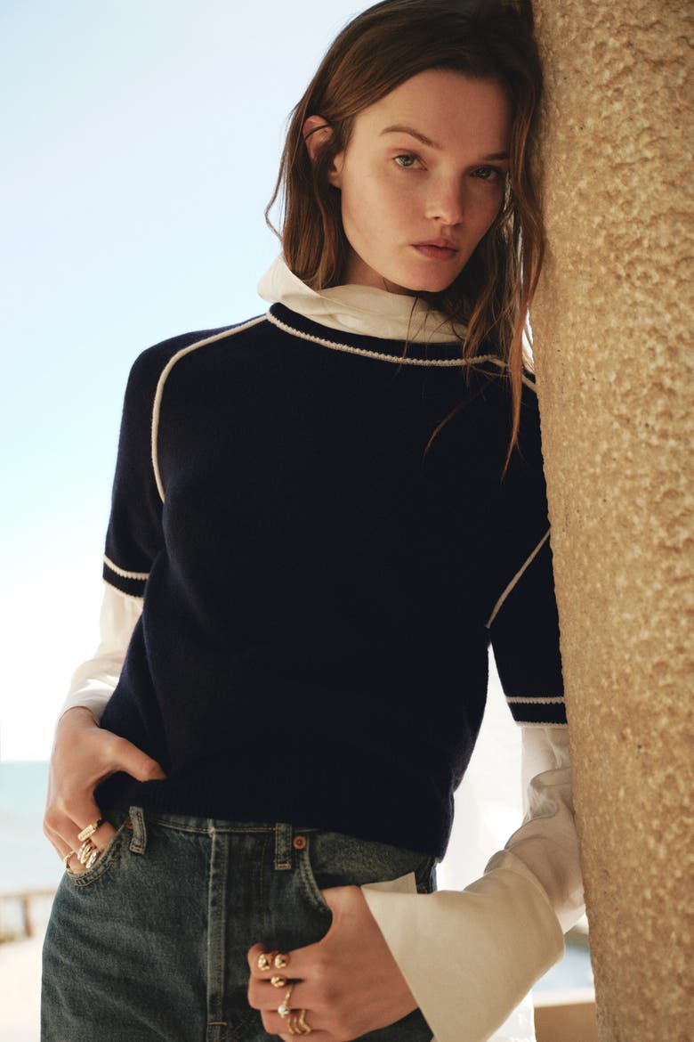 Knitted T-shirt, Alternate, color, Navy blue