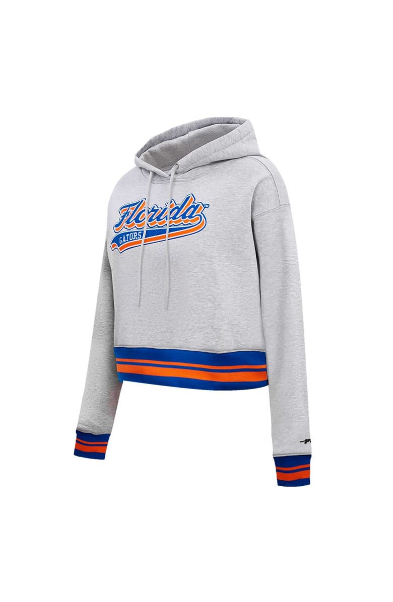 PRO STANDARD Women's Pro Standard Heather Gray Florida Gators Script Tail Fleece Cropped Pullover Hoodie, Alternate, color, Heather Gray