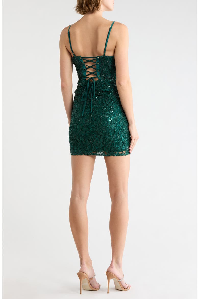 Sequin Lace Lace-Up Body-Con Dress, Alternate, color, HUNTER