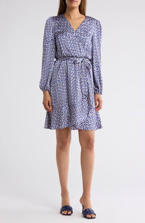 Long Sleeve Satin Wrap Dress