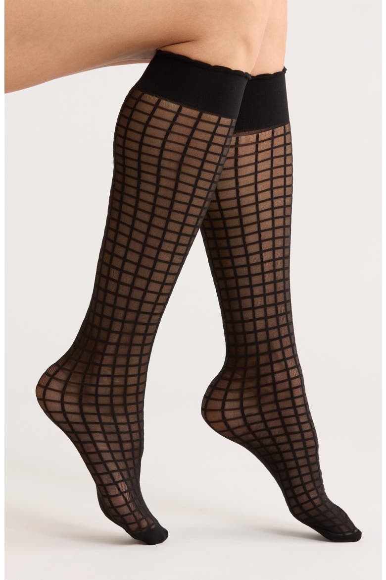 3-Pack Windowpane Knee High Socks, Main, color, BLACK