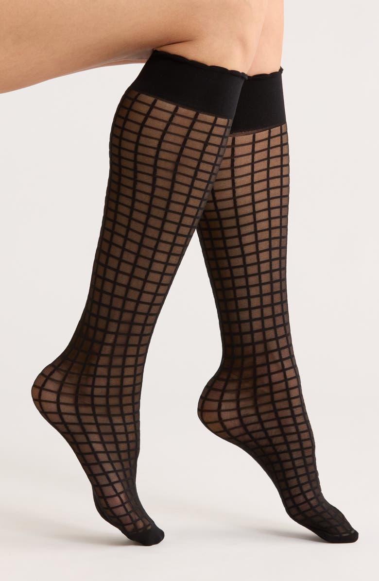 NORDSTROM RACK 3-Pack Windowpane Knee High Socks, Main, color, Black