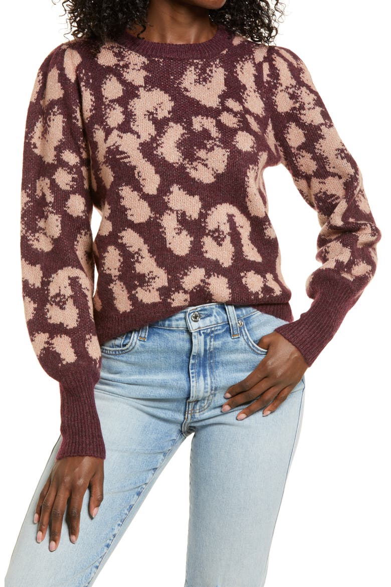 Tari Leopard Spot Jacquard Sweater, Main, color, PORT ROYALE