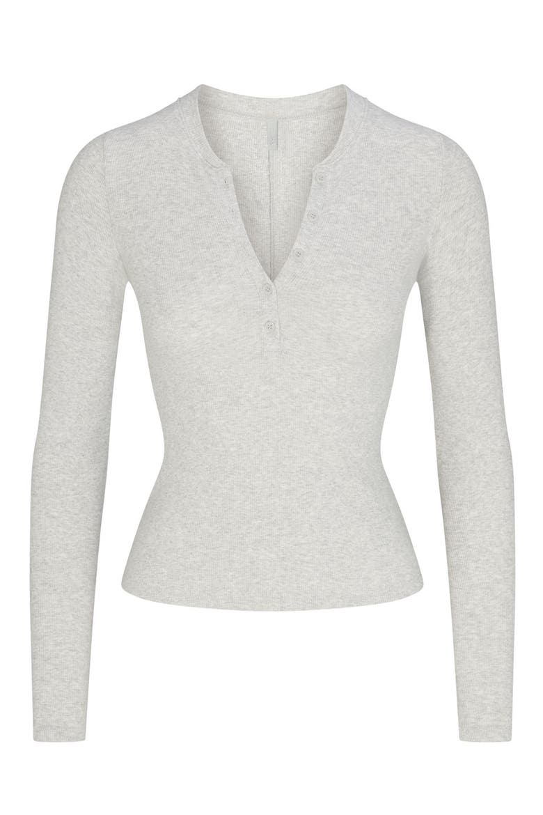 Cotton Rib Scoop Neck Henley, Alternate, color, LIGHT HEATHER GREY